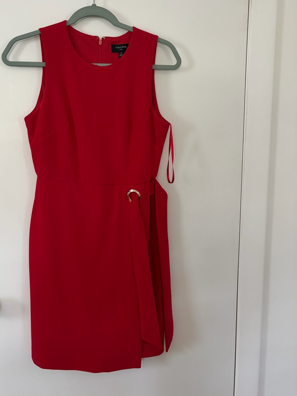 Tahari ASL Bold Red Sleeveless Sheath Dress with Side Ring Detail - Picture 1 of 3